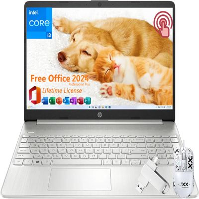 HP 15.6" Touchscreen Laptop- with MS Office Pro 2024 Lifetime License & Windows 11 Pro, Intel 6-Core i3-1215U, 16 GB RAM, 512 GB SSD, UHD Graphics, 15.6 Inch Student & Business Laptop, Patented Mouse