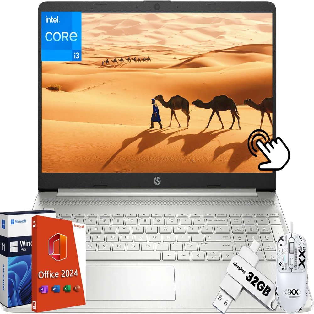 HP 15.6" Touchscreen Laptop- with MS Office Pro 2024 Lifetime License & Windows 11 Pro, Intel 6-Core i3-1215U, 64 GB RAM, 2 TB SSD, UHD Graphics, 15.6 Inch Student & Business Laptop, Patented Mouse