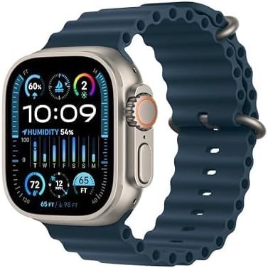 Apple Watch Ultra 2 [GPS + Cellular, 49mm] - Titanium Case with Blue Ocean Band, One Size (Renewed Premium)