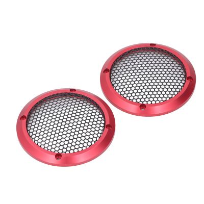 2Pcs 3.8in Universal Car Speaker Grills, Round Speaker Grill Mesh for Speaker Mounting & Home Audio, Car Speaker Cover with 8Pcs Screws (Red)