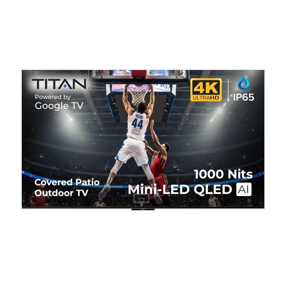 Titan G100 Mini 55 Inch Covered Patio Outdoor TV 4K UHD QLED IP65 - Google OS, Dolby Vision & Atmos, Onkyo Speakers - Thin Bezel - Weather Resistant - 2-Year Warranty & USA Assembled