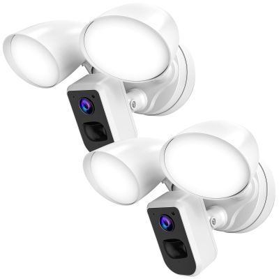 deerdance Smart Floodlight Camera Wired Outdoor Security Camera Flood Light with Motion Sensor 2200 lumens LEDs 1080P HD Live Video Night Vision, Built-in Siren, Two-Way Audio, White(2Pack)
