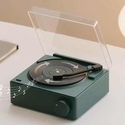 Record Player BT Speaker, Record Player Speaker for Music Playback. Classic Phonograph Tonearm. Classic Turntable Alarm Clock 360 Degree Surround Sound for Bedroom (Green)