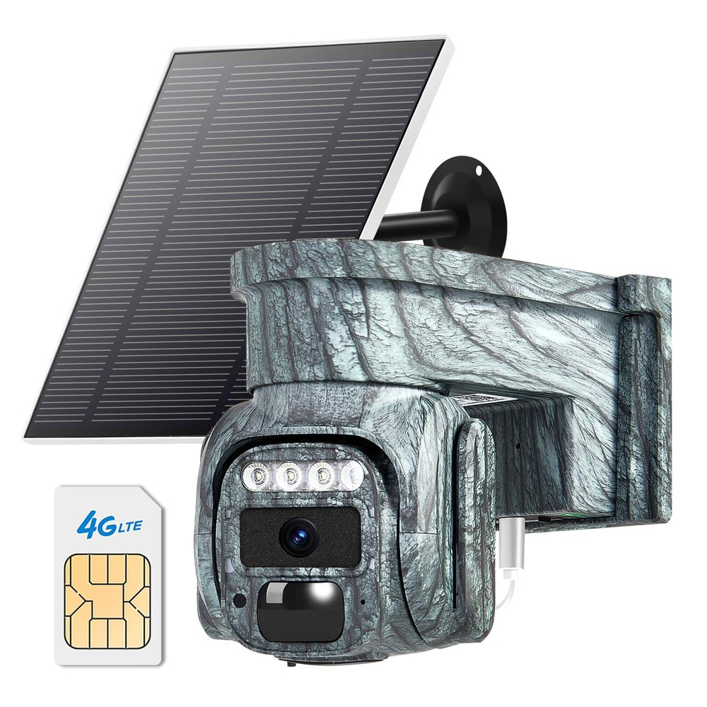 4G LTE Cellular Solar Powered Security Camera Wireless Outdoor, No WiFi Camera Built in SIM Card & Subscription Monthly Fee, 2 Way Talk, 355 Live View, 2K Color Night Vision, PIR Motion Sensor