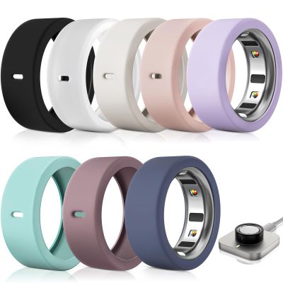 8 Pack Ultra-Thin Ring Protector Compatible with Oura Ring Gen 4/4 Ceramic/Oura Ring Gen 3, Silicone Oura Ring Cover Working Out Accessories Men Women, Direct Charging with Cover-L for 12 13 14 15