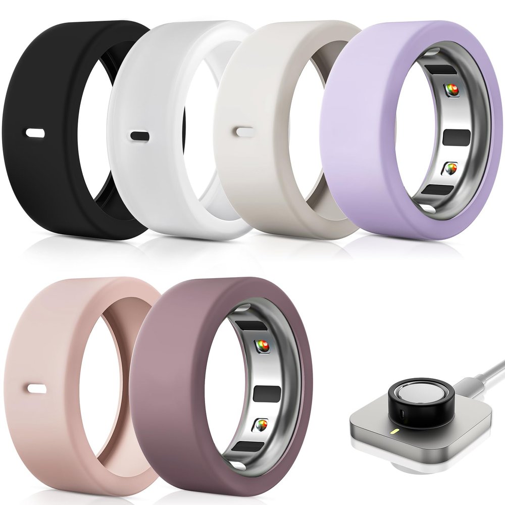 6 Pack Ultra-Thin Ring Protector Compatible with Oura Ring Gen 4/4 Ceramic/Oura Ring Gen 3, Silicone Oura Ring Cover Working Out Accessories Men Women, Direct Charging with Cover-M for 8 9 10 11