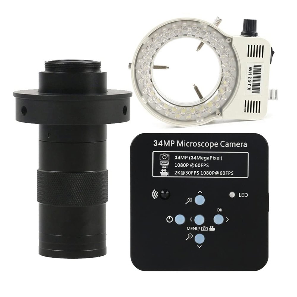 Lab Microscope Accessories 34MP 1080P 2K HDMI USB Electronic Video Digital Microscope Camera 200X 500X Zoom(130X Lens and LED)