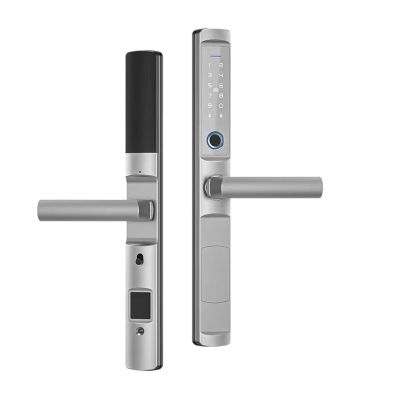 APP Waterproof Smart Fingerprint Password Card Aluminum Door Lock for Outdoor Pull Push Sliding Glass Door Alexa/ (Color : Silver 2885 Hook, Size : Short Handle) (Black 6085 Long Handle)