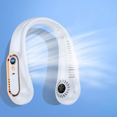 GICOOK 2500mAh portable neck fan, rechargeable USB portable cold fan with 5-speed wind speed and digital display, no blade design (White 2500mAh)