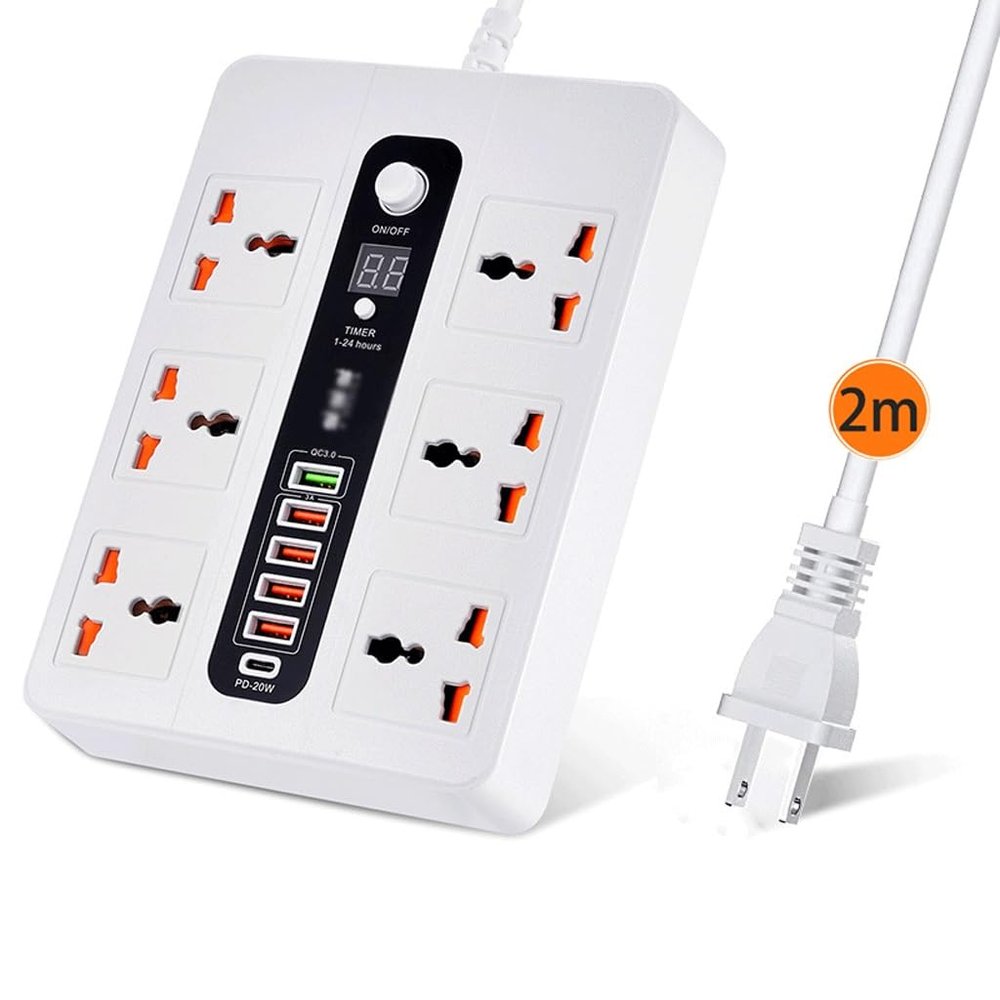 AC Jack Power Strip Surge Protector 2M Extension Socket Timed Desktop Socket(E)