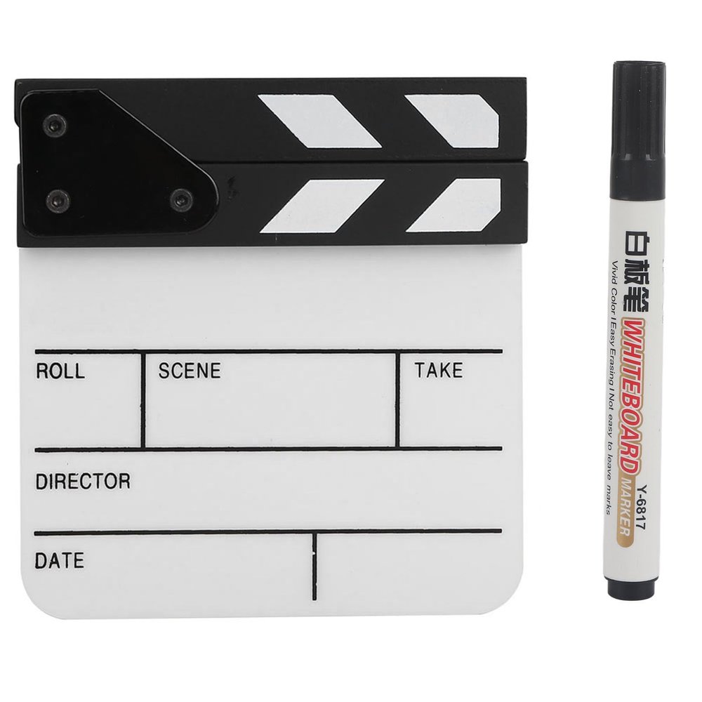 ANGGREK Clap Board, Mini Acrylic Director Scene Clapperboard TV Movie Action Board Film Cut Prop with Pen for Shoot Props Advertisement Home Decoration Cosplay Background (Black and