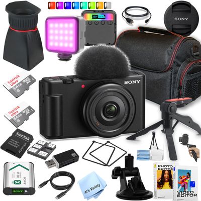 Sony ZV-1F Vlog Camera for Content Creators and Vloggers - Includes 2 x 64GB Memory Cards, RGB Video Light, LCD Hood with Magnifier, Gripster Tripod, and More (Extreme Bundle) (Renewed)