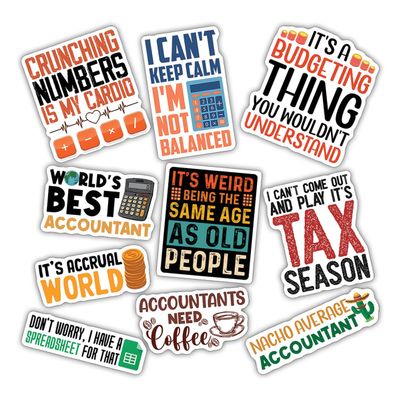 10pcs Accountant Sticker Sheet, Funny Vinyl Decals for CPAS, Finance Students, and Bookkeepers, Waterproof, UV-Resistant, for Laptop, Water Bottle, Notebook, Clipboard, Office Desk (Design 4)