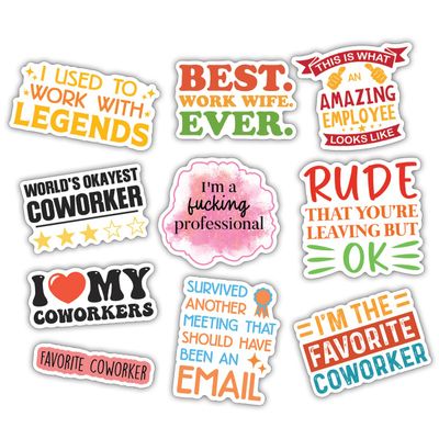 10pcs Coworker Sticker Sheet, Funny and Office Humor Vinyl Decals for Colleagues, Work Friends, Team Gifts, Waterproof, UV-Resistant, for Laptop, Water Bottle, Notebook, Journal (Design 2)