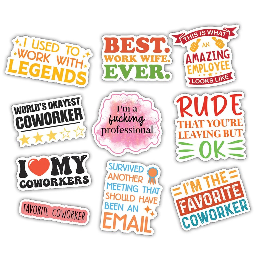 10pcs Coworker Sticker Sheet, Funny and Office Humor Vinyl Decals for Colleagues, Work Friends, Team Gifts, Waterproof, UV-Resistant, for Laptop, Water Bottle, Notebook, Journal (Design 2)