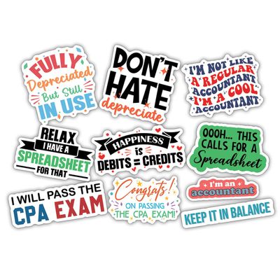 10pcs Accountant Sticker Sheet, Funny and Cute Vinyl Decals for Accountants, CPAS, Bookkeepers, Office Workers, Waterproof, UV-Resistant, for Laptop, Water Bottle, Journal, Notebook (Design 2)