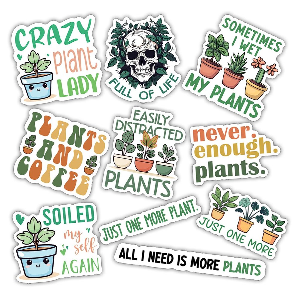10pcs Plant Lover Sticker Sheet, Cute Botanical Vinyl Decals for Gardeners, Houseplant, Nature Fans, Waterproof, UV-Resistant, for Laptop, Water Bottle, Notebook, Planter, Scrapbook (Design 2)