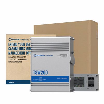 Teltonika TSW200 Industrial PoE+ Unmanaged Ethernet Switch - 8X PoE+ Ports & 240W Power Budget - 8 Port Gigabit Switch with High Speeds Up to 1000 Mbps - 2 SFP Ports for Long-Range Fiber-Optic