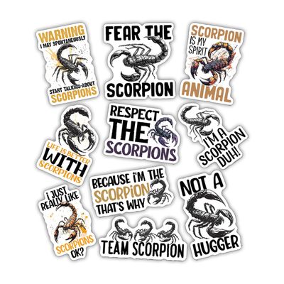 10pcs Scorpion Sticker Sheet, Cute Vinyl Decals for Scorpion Lovers, Nature Fans, Waterproof, UV-Resistant, for Laptop, Water Bottle, Notebook, Journal, Phone Case, Scrapbook