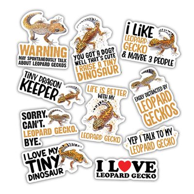 10pcs Leopard Gecko Sticker Sheet, Cute Reptile Vinyl Decals for Gecko Owners, Lizard Lovers, Pet Lover, Waterproof, UV-Resistant, for Laptop, Water Bottle, Journal, Notebook, Scrapbook, Phone Case