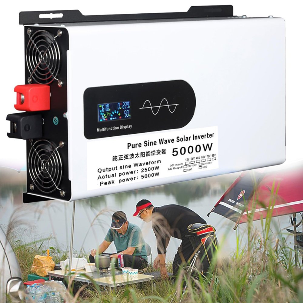 GESAIDES 5000W Power Inverter, DC to AC with Display, AC Outlets, Cables, Pure Sine Wave Inverter, for Car Truck Boat RV Off Grid Solar,72V-110V
