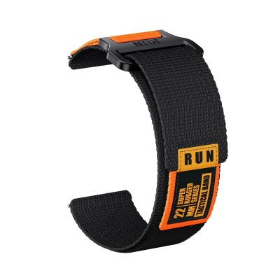 20 22mm Nylon Sports Strap For Huawei GT4 GT5 46mm, For Samsung 4 5 6 7 Wristband, For Garmin Fenix 8 43mm 47mm Wristband(Black orange,22mm)
