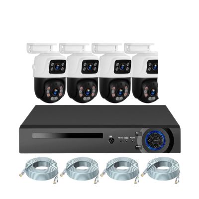 8CH 6MP HD POE Home Security Camera System Dual Lens Outdoor IP Camera Video Surveillance NVR Kit CCTV Human Detection(1T,NVR and 4 White)