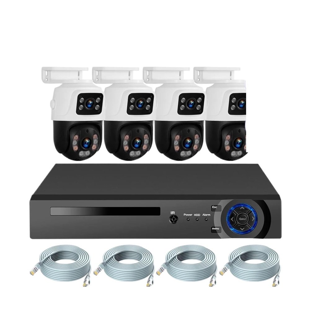 8CH 6MP HD POE Home Security Camera System Dual Lens Outdoor IP Camera Video Surveillance NVR Kit CCTV Human Detection(1T,NVR and 4 White)
