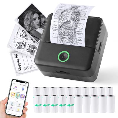 Print Pods Mini Printer, Thermal Inkless Sticker Maker with 20 Rolls Printing Paper, Pocket Printpod for phone, Impresora Porttil for Notes, Flashcards, Journal, DIY, Compatible with iOS & Android