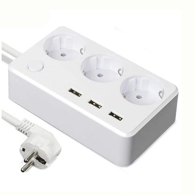 HIONJIN Power Strip Surge Protector Desktop 3 Way EU Plugs Outlets Multiple Socket with Charging Adapter Switch 1.5m Extension Cord