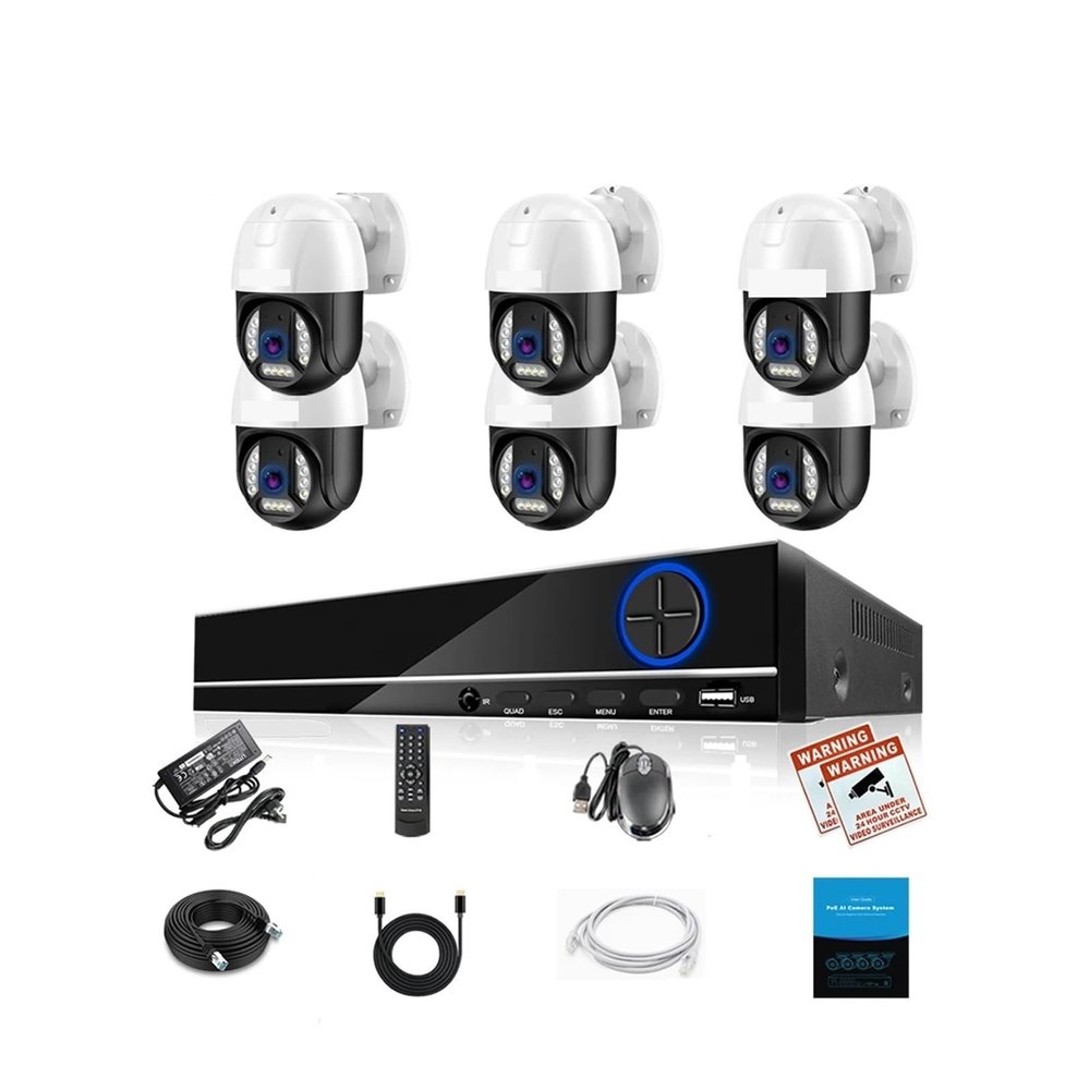 QDVOPHZA H.265+ 10CH 8CH 4K PTZ Security Camera System 8MP Ai Face Detect Two Way Audio Color Night Video Surveillance NVR POE Kit(None,10CH NVR x 6 PCS 8MP)