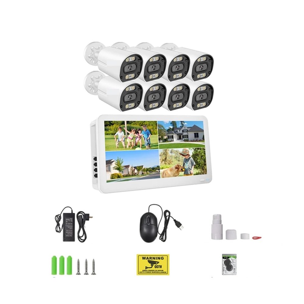8CH POE NVR Set with 12 Inch LCD Monitor 4K 8MP 4MP POE Camera System Outdoor Ai Face Detection Audio Video H.265 CCTV Kit(None,8CH NVR 8 Cams 4MP)