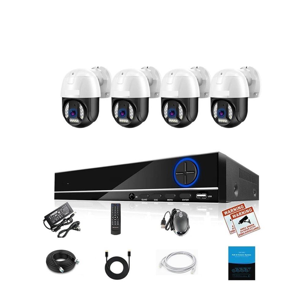 QDVOPHZA H.265+ 10CH 8CH 4K PTZ Security Camera System 8MP Ai Face Detect Two Way Audio Color Night Video Surveillance NVR POE Kit(4T,10CH NVR x 4 PCS 8MP)