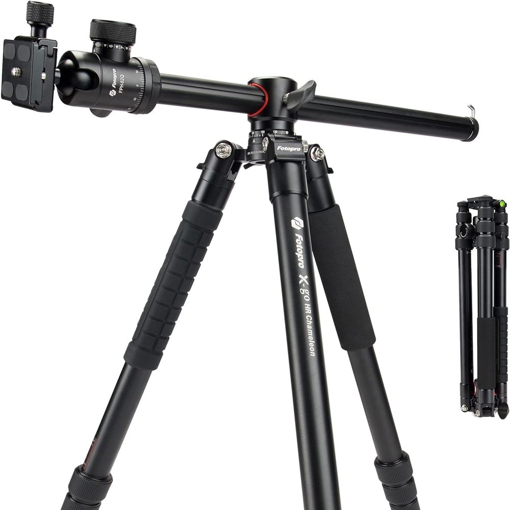 Fotopro 61" Horizontal Tripod with 360 Rotation Center Column, Aluminum Ball Head, Multi Angle, Heavy Duty Camera Tripod Monopod, Overhead/Macro Shots, Max Load 17.6 lbs, X-Go HR Chameleon
