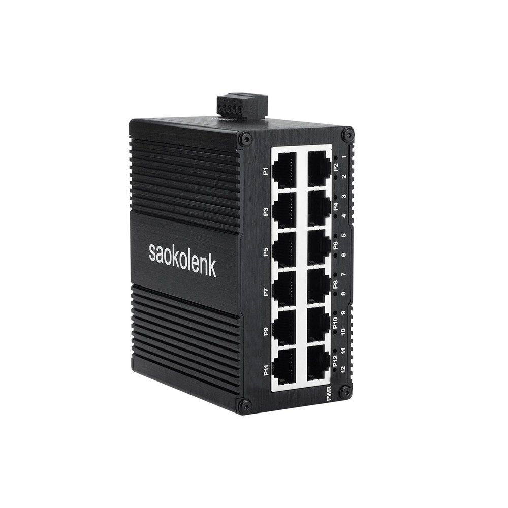 12 Port Industrial Unmanaged Gigabit Ethernet Switch,12 Port RJ45 10/100/1000Mbps Din Rail Mount Ethernet Switch,Wall Mounts Network Switch,-40F to 167F,IP40 Aluminium Shell (Non-PoE)