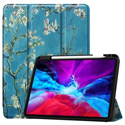 SZLONKOU Tablet Cover for Apple iPad Pro 12.9 3rd 4th Generation(2018 2020 Release),Ultra Slim Folio Stand Lightweight Leather Case for Apple iPad Pro 12.9" Gen 3th 4th (TPU-Apricot Flower)