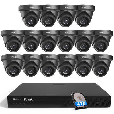 4K 16 Channel Security Camera System 16x 5MP Wired IP Turret Dome Cameras with AI Human Detection, Built-in Mic, Remote Access, 4TB HDD NVR, 24/7 Recording, PD93A31616-5M-1