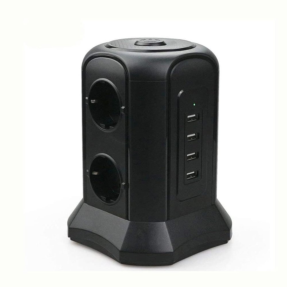 HIONJIN Smart Tower Power Strip Surge Protector Vertical Multiple Electrical Sockets 6 Way EU Outlet Distribution 2m Extension Cord