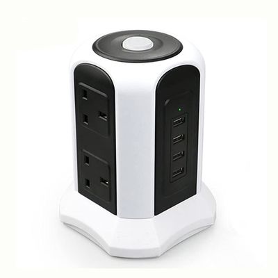 HIONJIN Multiple Vertical Power Strip Surge Protector Tower Socket UK Electric Pluging Lead 6 Way Outlet Switch 2500W 10A 2m Extension Cord