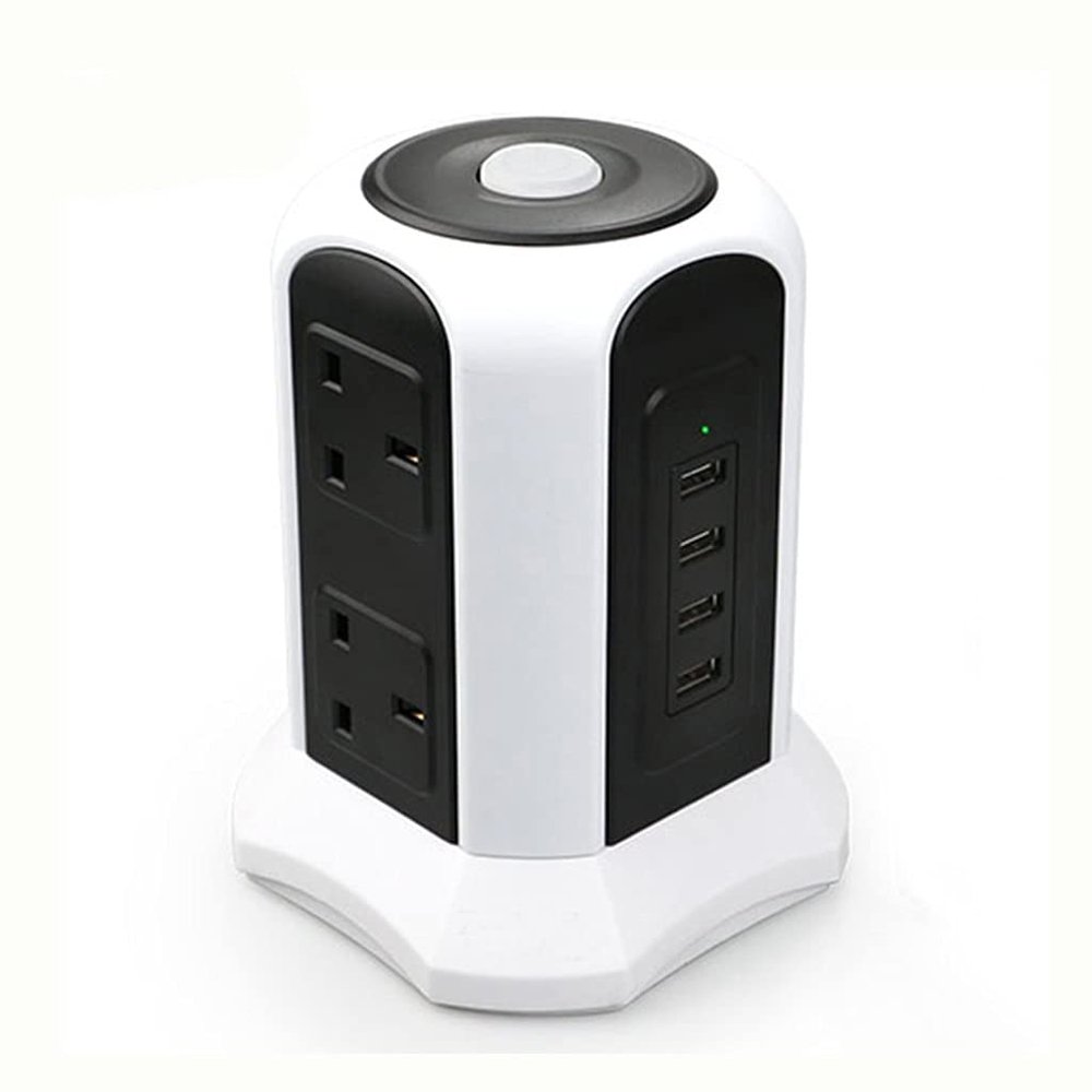 HIONJIN Multiple Vertical Power Strip Surge Protector Tower Socket UK Electric Pluging Lead 6 Way Outlet Switch 2500W 10A 2m Extension Cord