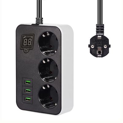 HIONJIN Smart Timing Socket Power Strip 3EU Plugs Outlets Electric Socket with 3Portss Charger Adapter 5V 3.4A 1.8m Extension Cord