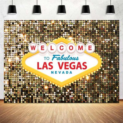 20x10ft Las Vegas Night City Party Photography Backdrop Welcome to Las Vegas Casino Poker Movie Themed Photo Gold Luxury Background Portraits Birthday Party Decor Banner Photoshoot Studio Props