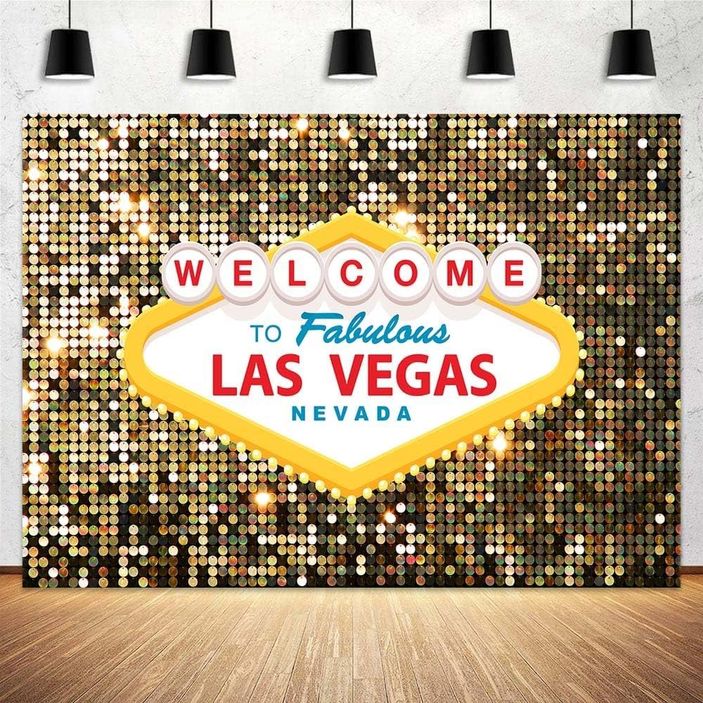20x10ft Las Vegas Night City Party Photography Backdrop Welcome to Las Vegas Casino Poker Movie Themed Photo Gold Luxury Background Portraits Birthday Party Decor Banner Photoshoot Studio Props