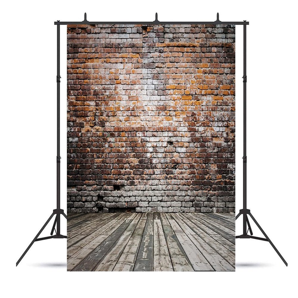 10x15ft Rustic Brick Wall Backdrop Old Brick Wall Wooden Floor Photography Background Birthday Baby Shower Wedding Party Decoration Supplies Photo Booth Props