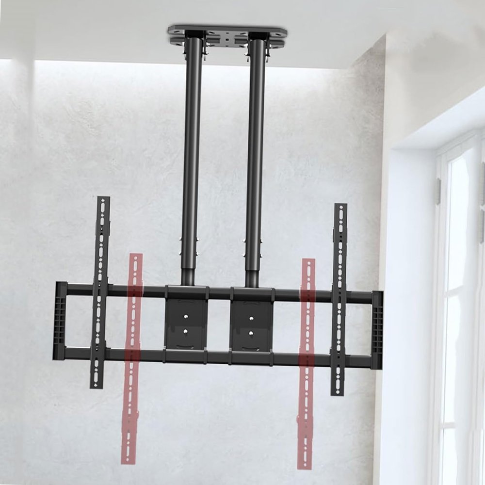 Adjustable Ceiling TV Mount Bracket - Adjustable Height Double Pole Single Screen TV Mount, for 50-100 Inch TVs TV Mount, Tilt Swivel Telescopic TV Bracket, Can Mount On Ceilings/Wall
