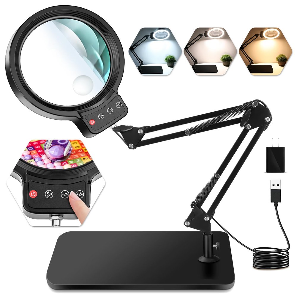 10X 30X Large Magnifying Glass with Light and Stand,Lighted Magnifier