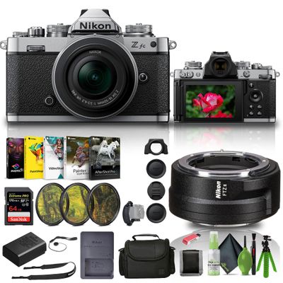 Nikon Zfc Mirrorless Camera with 16-50mm Z Lens Silver (1675) + FTZ II Adapter + 64GB Memory Card + Filter Kit + Bag + Card Reader + Photo Software + Flex Tripod + Memory Wallet + Cleaning Kit + More