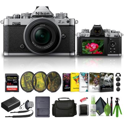 Nikon Zfc Mirrorless Camera with 16-50mm Z Lens Silver (1675) + 64GB Memory Card + Filter Kit + Bag + Card Reader + Photo Software + Flex Tripod + Memory Wallet + Cleaning Kit + Hand Strap + Cap