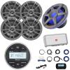 JBL PRV-175 Marine Gauge Hole Mount USB Bluetooth AM/FM Digital Stereo Receiver, Wired Remote, Cable, 4X 6.5 180W Max Gray Speakers, Wire, 10" Subwoofer, 5-CH Amplifier, Kit, Antenna, AUX/AUX Adapter view 1