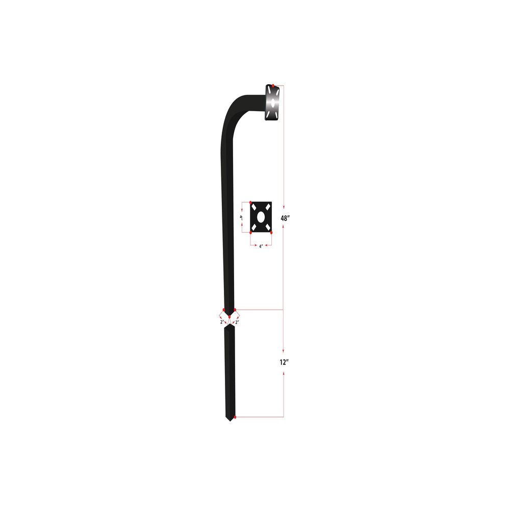 L.A Ornamental Aluminum Gooseneck Keypad Stand Burial  60" Access Control Pedestal, 2" x 2" (2-Piece: 48" Above, 12" Below Ground), Black